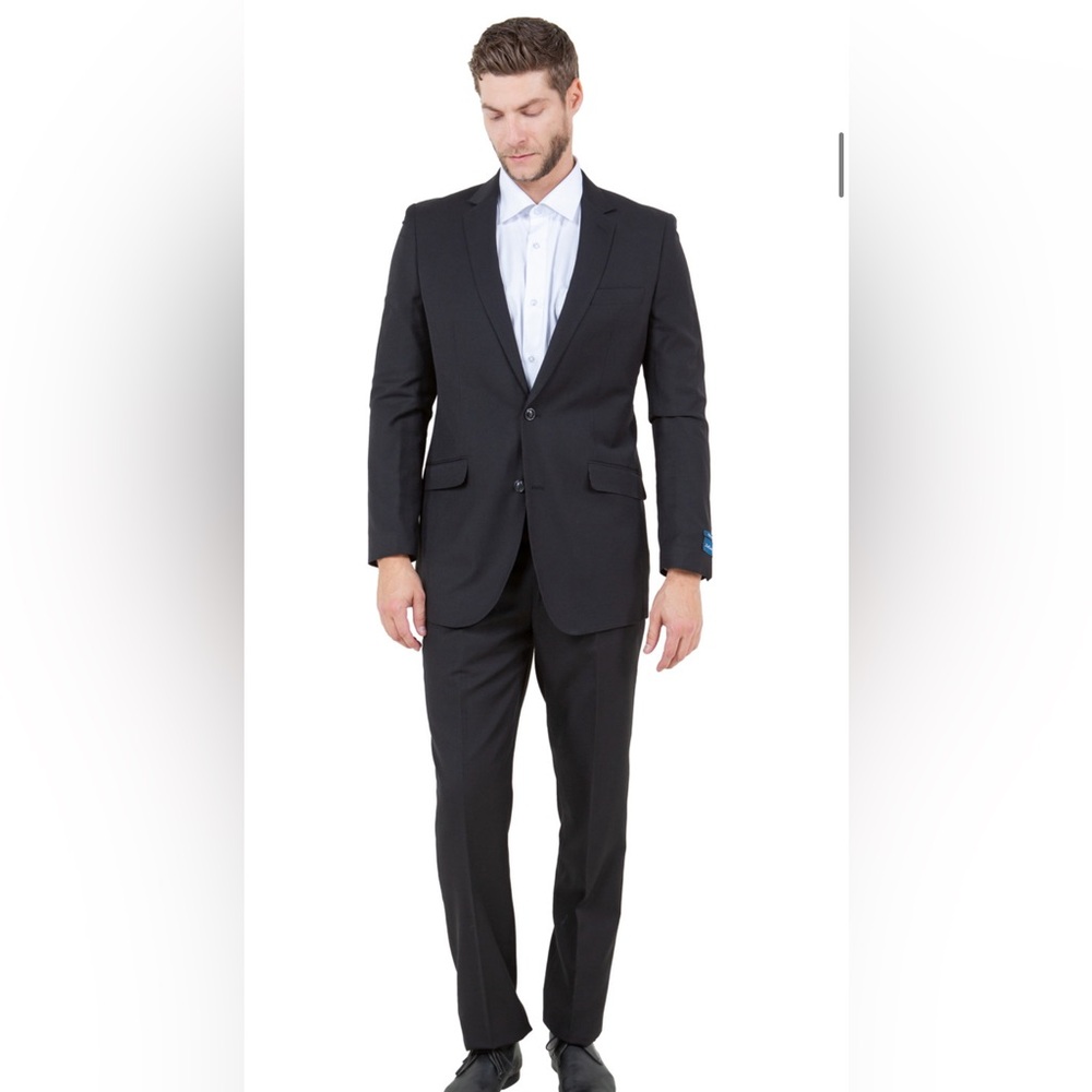 Men's Black 100% wool Two-Button Suit Blazer and Trousers 40L